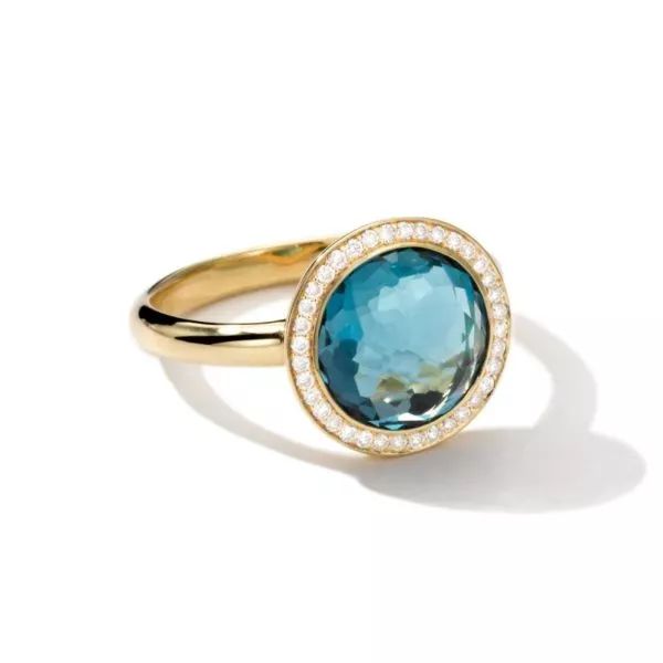 18k Small London Blue Topaz & Diamond Lollipop Ring