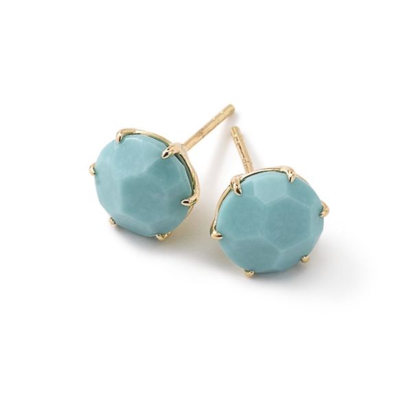 18k Rock Candy Medium Round Stud Earrings with Turquoise