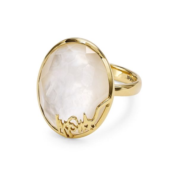 18k Mother of Pearl Doublet Oval Stone Ring