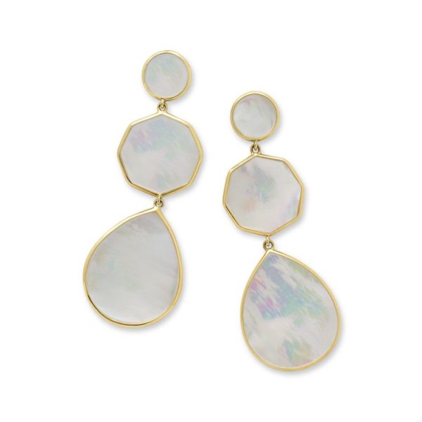 18k Polished Rock Candy Mother of Pearl Crazy 8's 3 Stone Earrings
