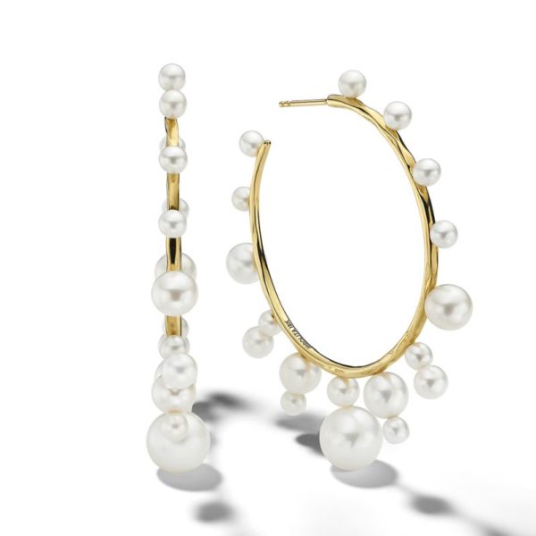 18k Nova Radiating Cultured Freshwater Pearl Hoop Earrings