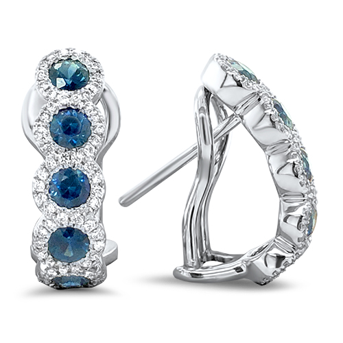 14kt White Gold Sapphire and Diamond Halo Station Earrings