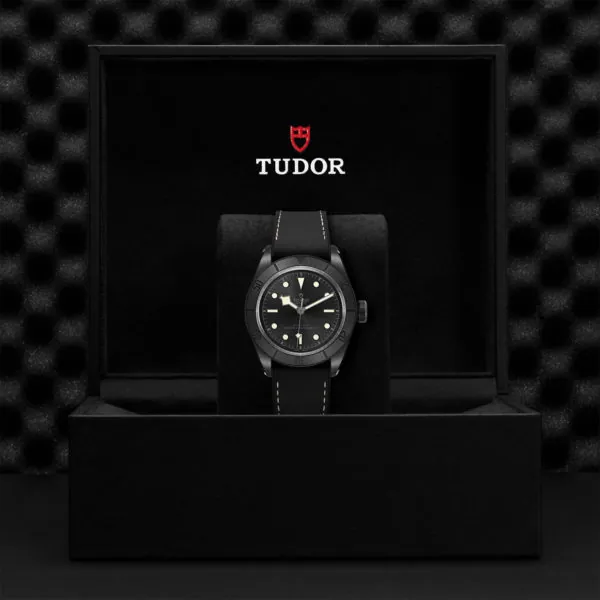 TUDOR Black Bay Ceramic 41mm maTT black ceramic case with micro-blasted finish and monobloc middle case Open case back in black-PVD-Treated 316L steel with sapphire crystal - M79210CNU-0001 at Underwood Jewelers