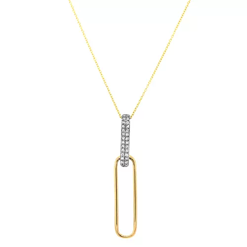 14K Yellow Gold Partial Paperclip Diamond Charm Necklace - Howard's DC