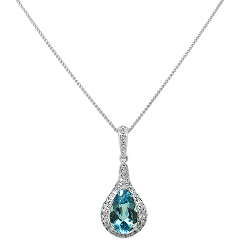 Aquamarine with Diamond Halo Pendant