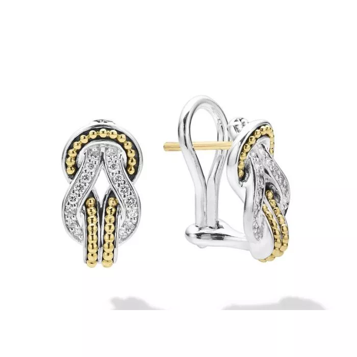 Large Two Tone Knot Diamond Omega Clip Earrings - Underwoods