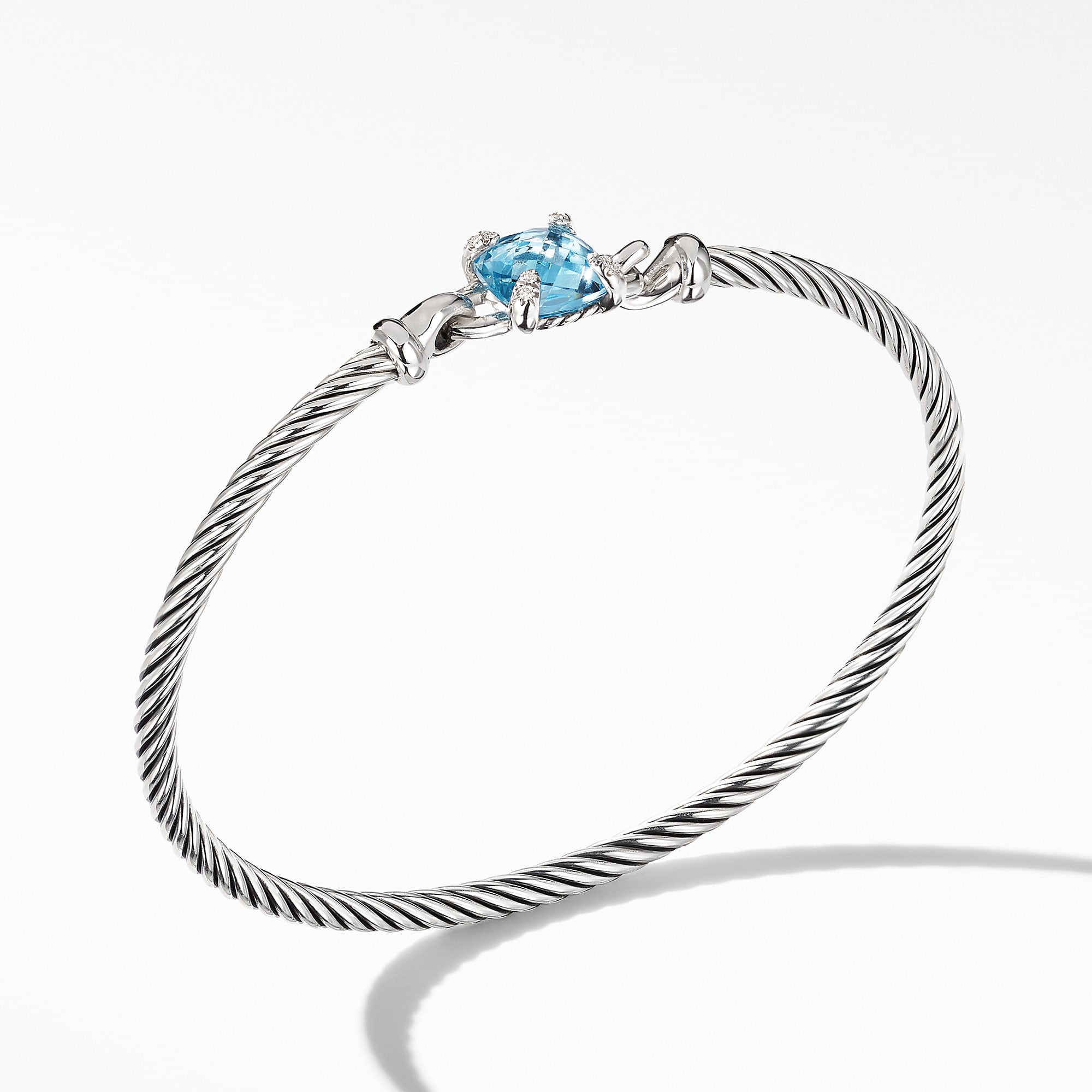 Chatelaine Bracelet in Sterling Silver with Blue Topaz and Diamonds, 3mm