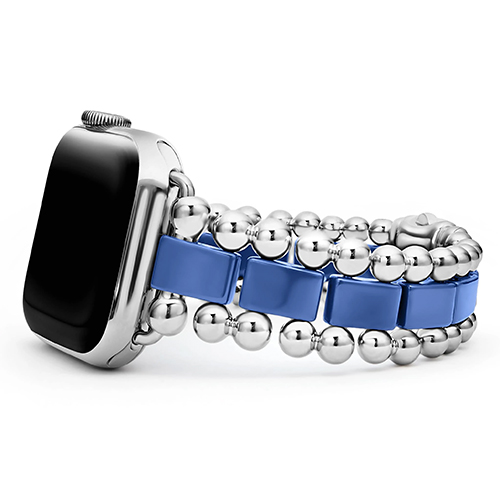 Stainless steel and blue ceramic Apple Watch bracelet
