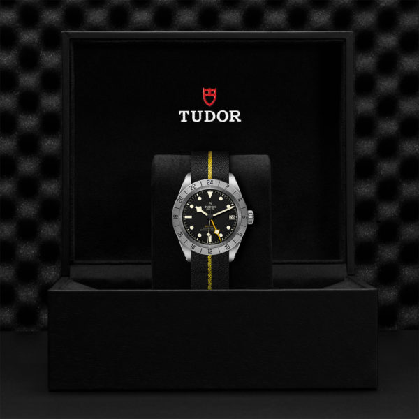 TUDOR Black Bay Pro Watch with 39mm Steel Case, Black Fabric Strap With Yellow Band (M79470-0002) in Black Presentation Box