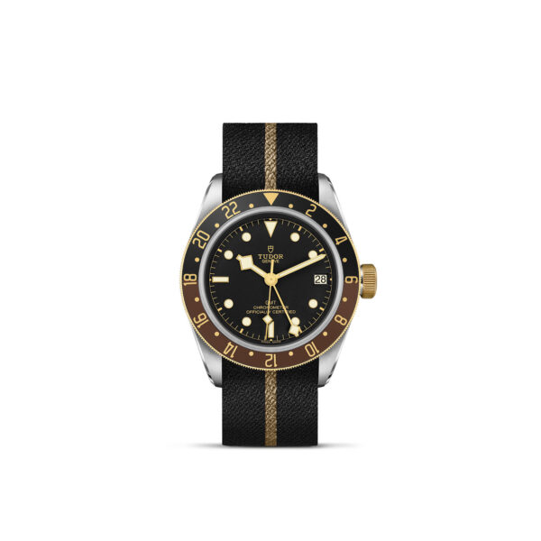 TUDOR Black Bay GMT S&G Watch with a 41mm Steel Case, Black Fabric Strap with Beige Band (M79833MN-0004)