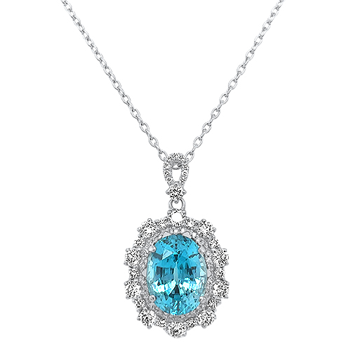 blue zircon and diamond pendant necklace