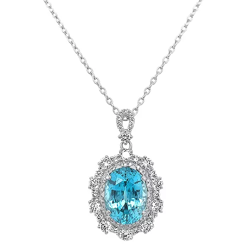 blue zircon and diamond pendant necklace