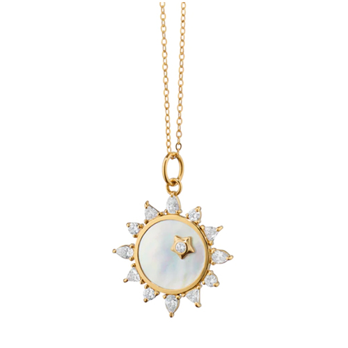 gold diamond mother of pearl sun pendant necklace