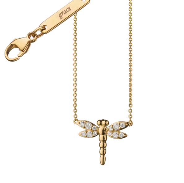 gold mini diamond dragonfly grace necklace