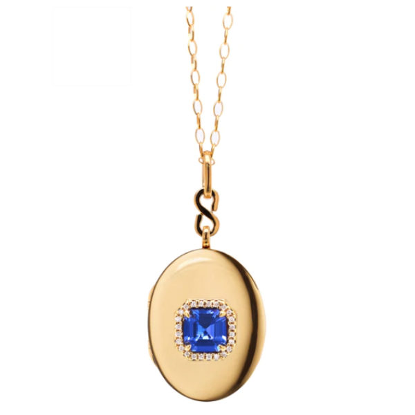 gold tanzanite diamond locket necklace