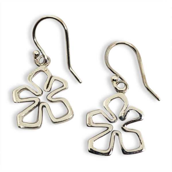 Sterling silver tiki flower drop earrings