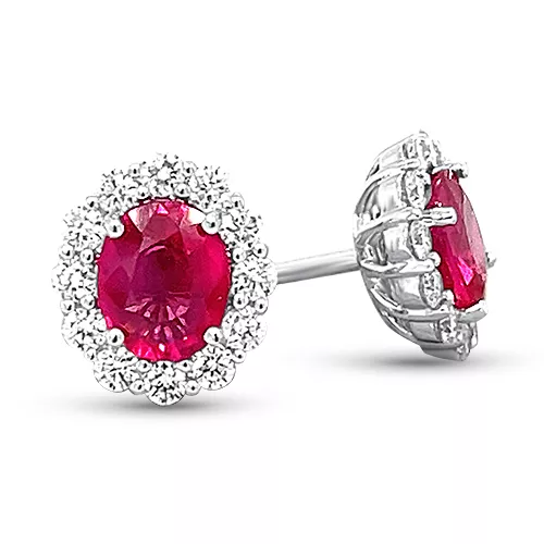 Ruby and Diamond Halo Earrings