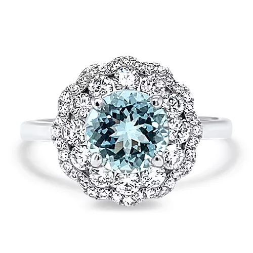 Aquamarine & Diamond Flower Ring