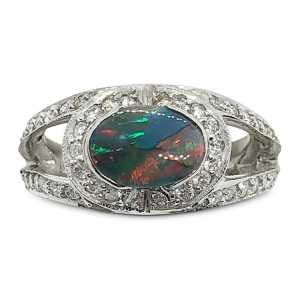White gold black opal ring discount