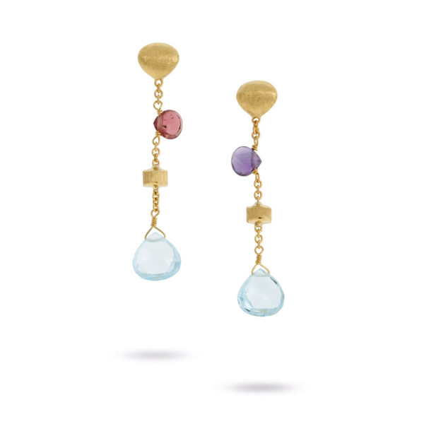 Paradise Mixed Stone & Gold Tear Drop Short Drop Earrings