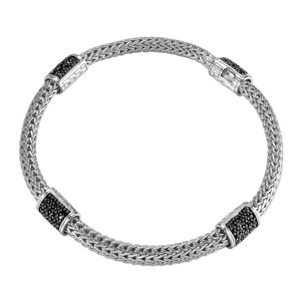Classic Chain Collection Black Sapphire & Black Spinel Four Station Bracelet