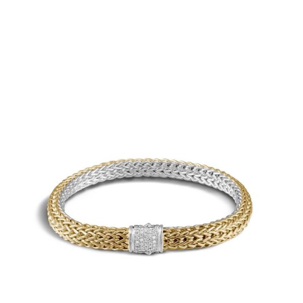 Classic Chain Collection 6.5mm Two Tone Reversible Bracelet with Diamonds