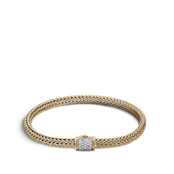 Classic Chain Collection 5mm Gold Bracelet with Pave Diamond Clasp