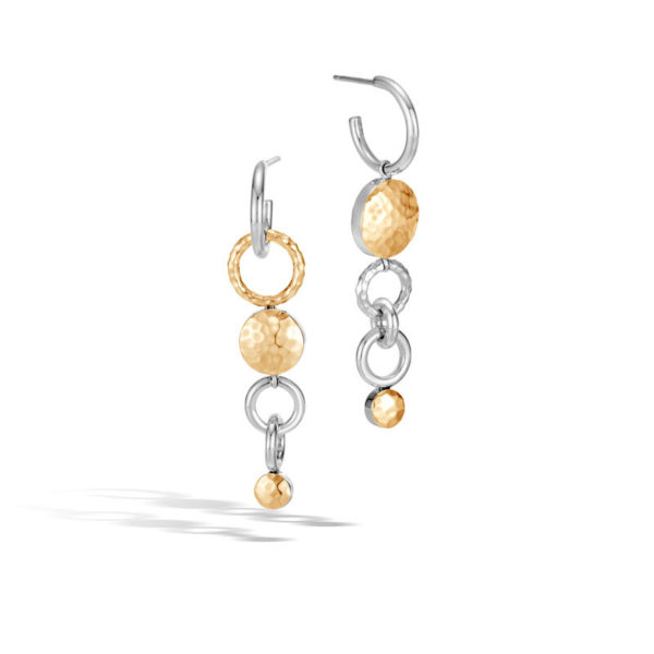 Dot Collection Two Tone Hammered Mismatched Drop Earring