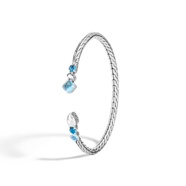 Classic Chain Collection Blue Topaz & Calcite Cuff Bracelet Size M