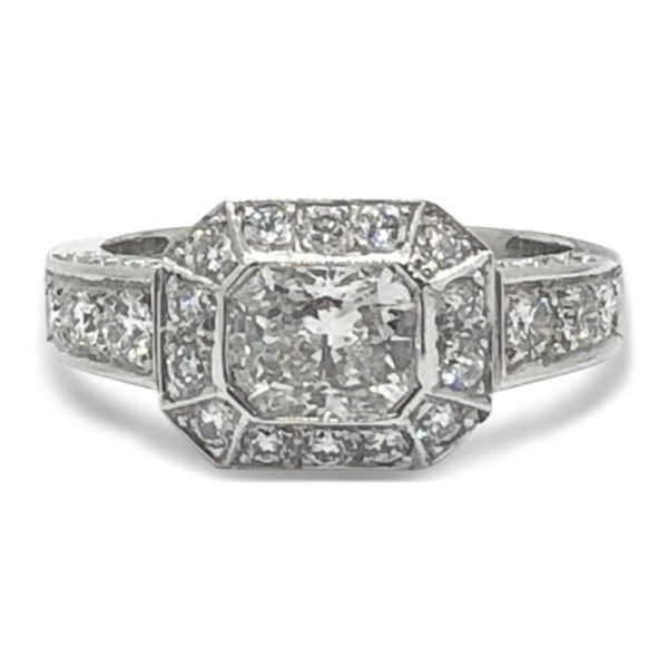 East-West Radiant Cut Halo Ring