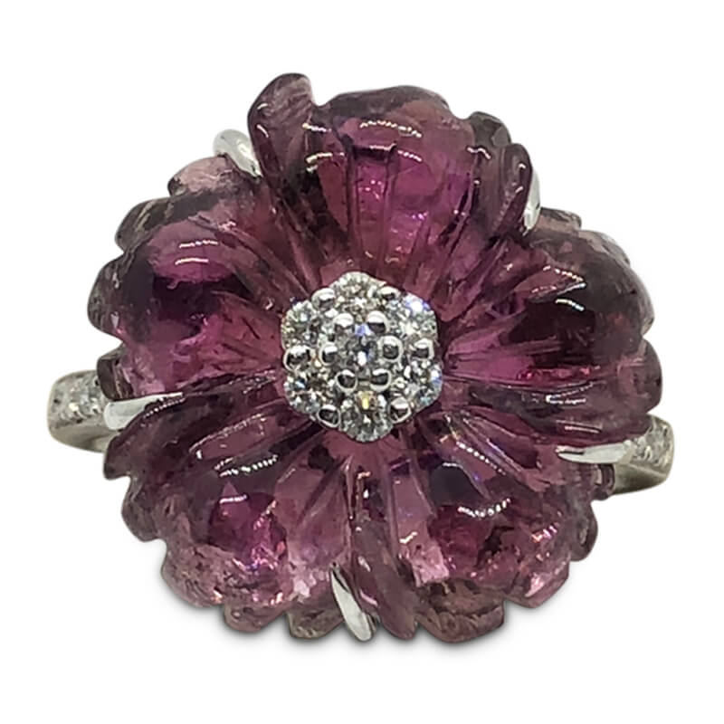 Carved Pink Tourmaline Ring