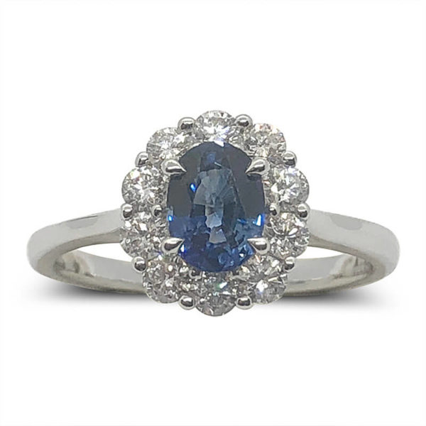 Diamond Halo & Sapphire Ring