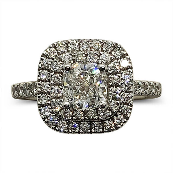 Underwood's Designs Cushion Cut Double Diamond Halo Forevermark Ring, front view (130014434)