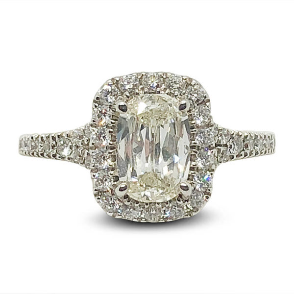 Cushion Cut Diamond Halo Split Shank Ring