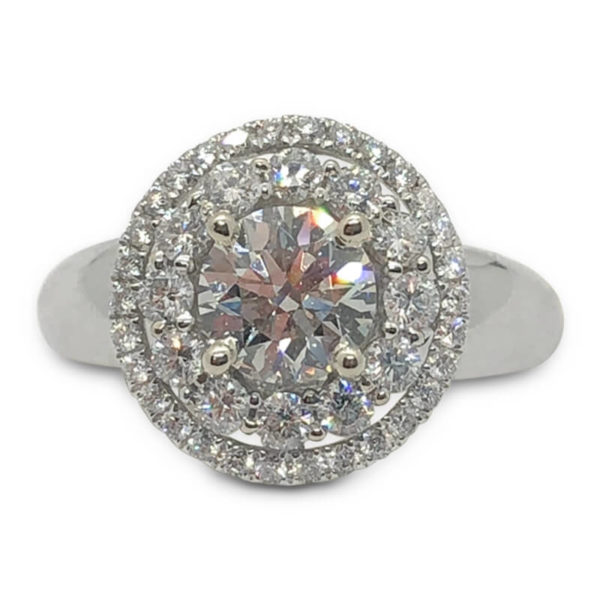 Wide Band Diamond Halo Engagement Ring