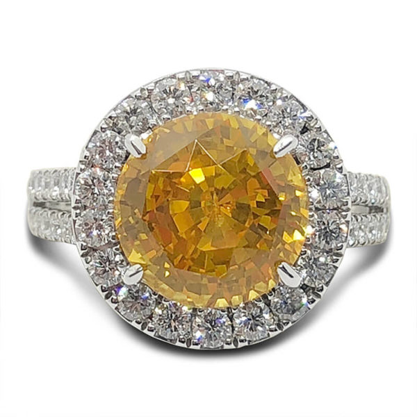 Yellowish-Orange Sapphire & Diamond Ring