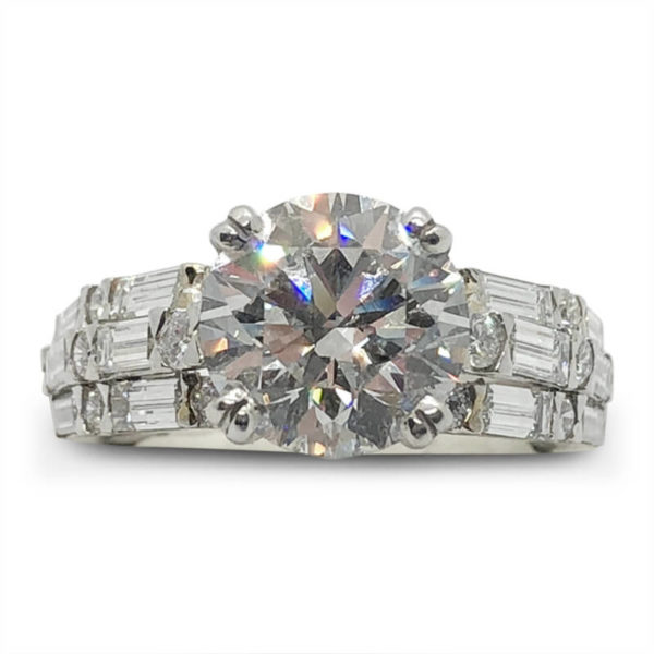 Platinum  Round & Baguette Diamond Ring