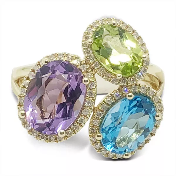 Amethyst, Blue Topaz & Peridot Ring