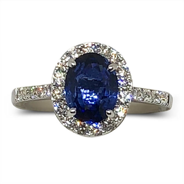 Blue Sapphire & Diamond Halo Ring
