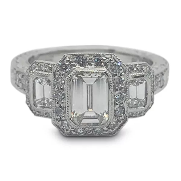 2.00ct.t.w. 3 Stone Emerald Cut Halo Ring