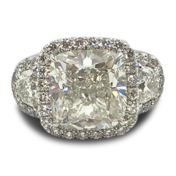6.04ct. Cushion Cut Three Stone Ring