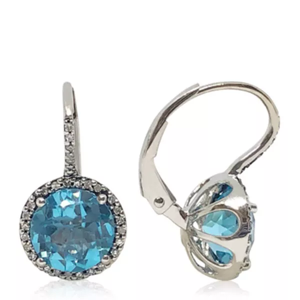 Round Blue Topaz Halo Earrings