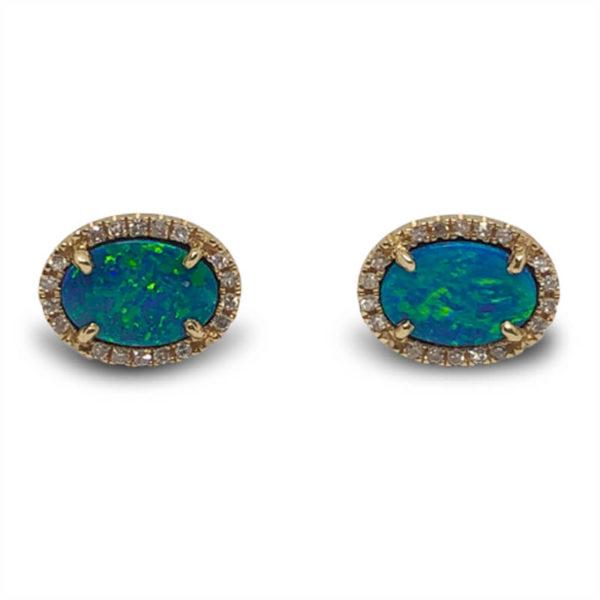 Opal & Diamond Halo Earrings