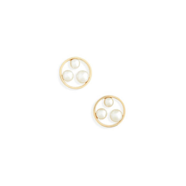 Japan Circle Stud Pearl Earrings