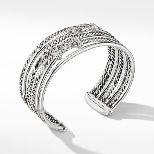 Buckle Crossover Cuff Bracelet with Diamonds