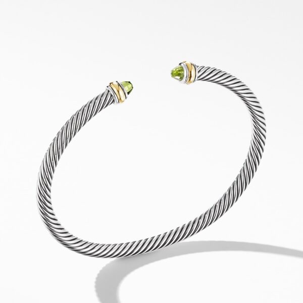Classic Cable Bracelet in Sterling Silver with 18K Yellow Gold and Peridot, 4mm