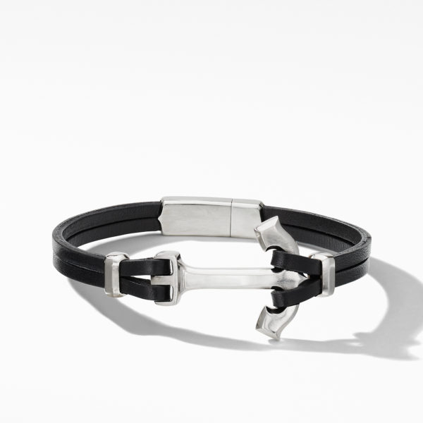 Maritime® Anchor Black Leather Wrap Bracelet