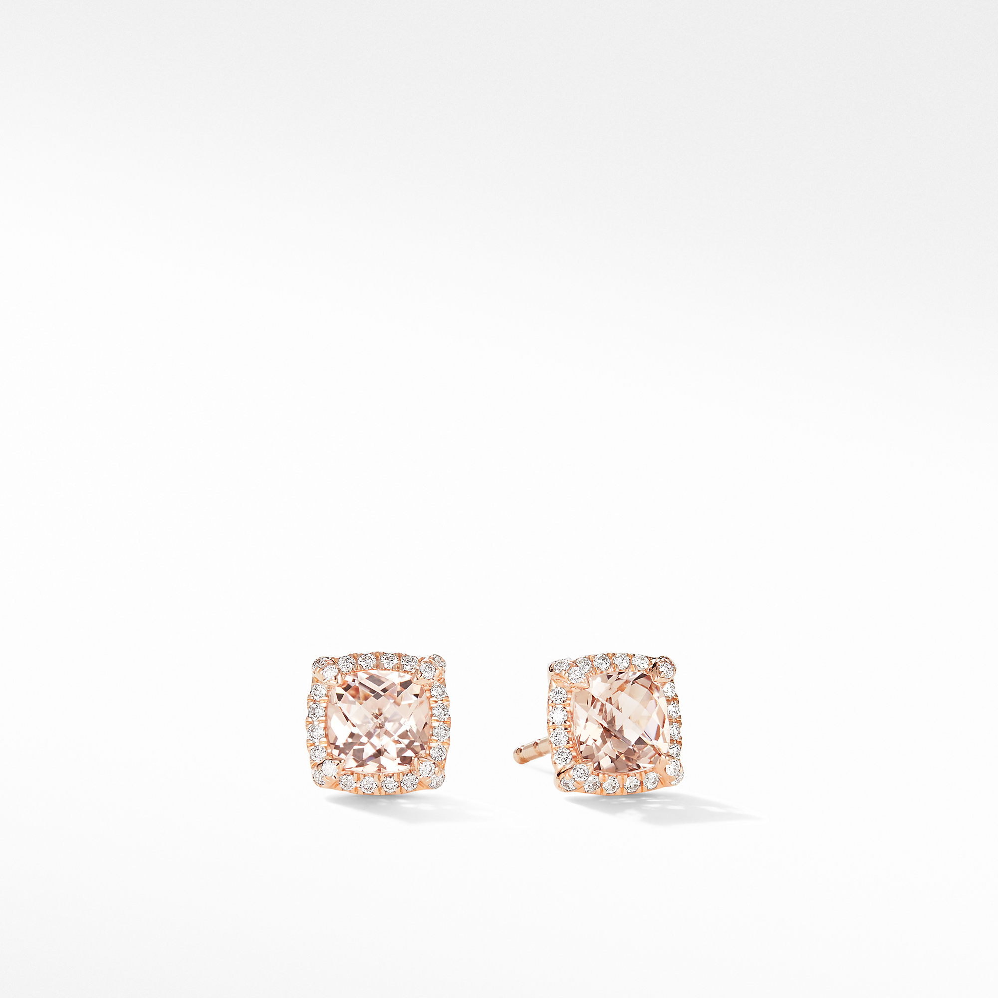 Petite Chatelaine Pavè Bezel Stud Earrings In 18K Rose Gold With Morganite And Diamonds, 5mm