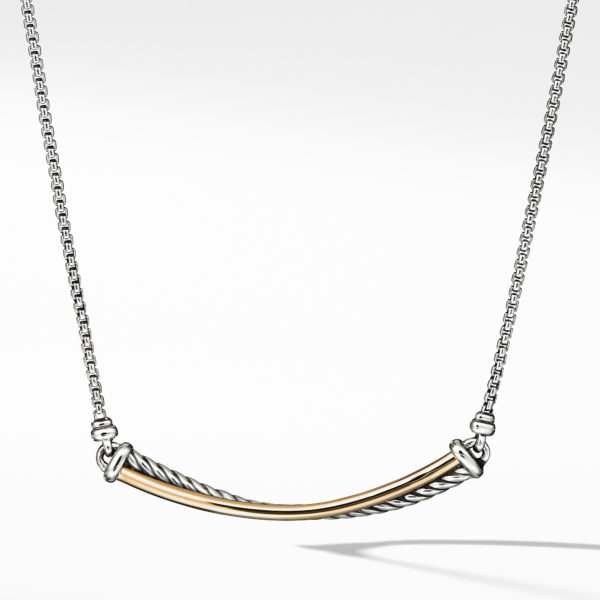Crossover Bar Necklace in Sterling Silver with 18K Yellow Gold