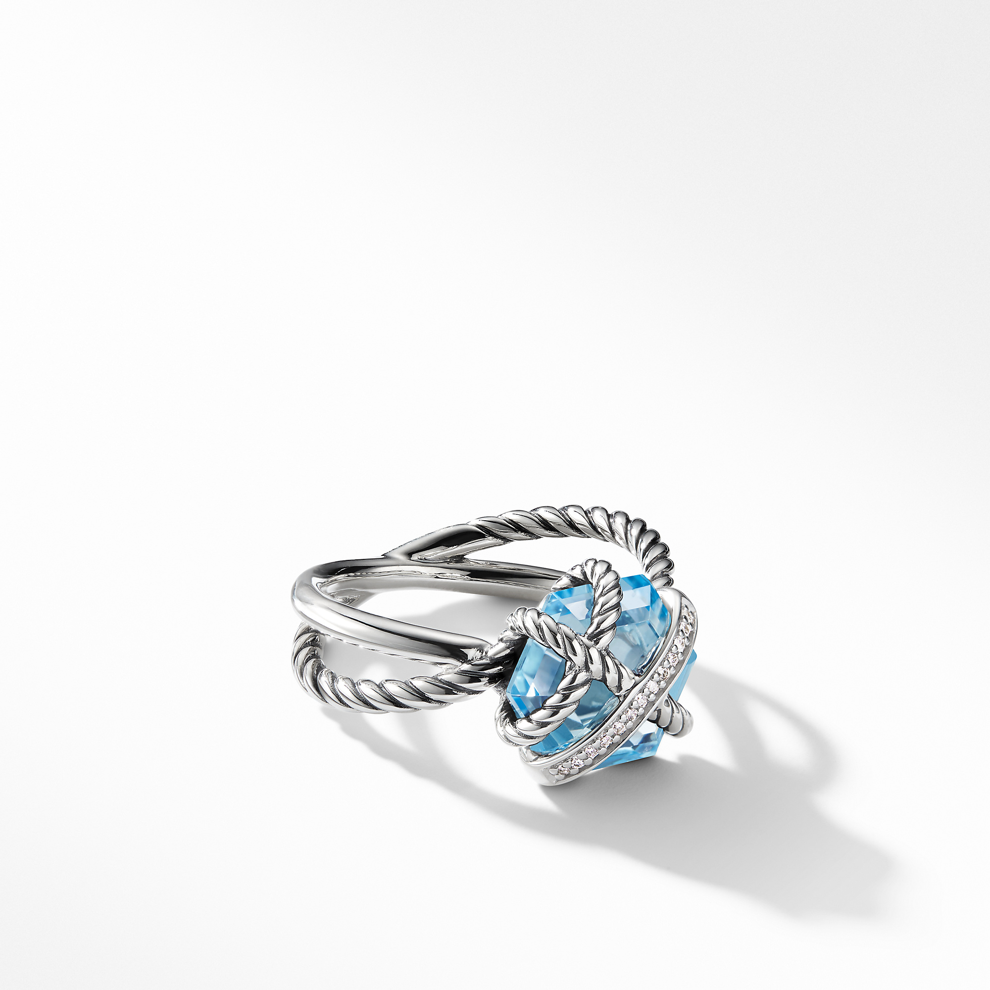 Cable Wrap Ring With Blue Topaz And Diamonds